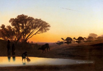 シャルル・テオドール・フレール Painting - ナイル川の夕日の風景 シャルル・テオドール・フレール